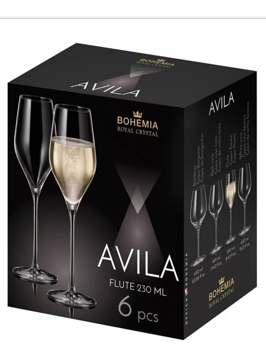 Copas De Cristal Bohemia Avila Champagne Flute 230 Ml X6