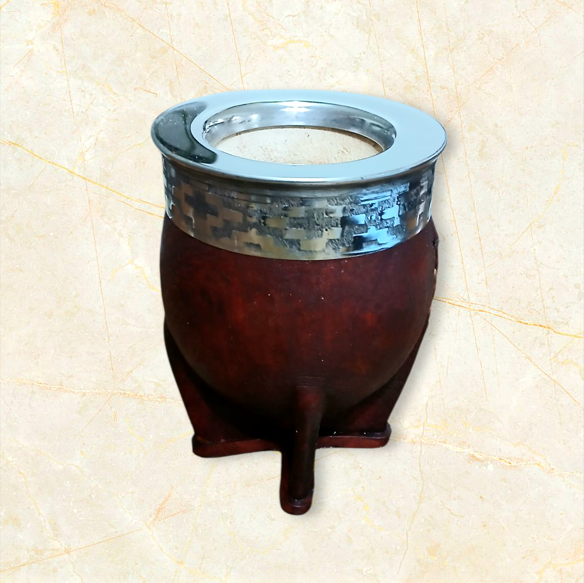 mate imperial cuero marron virola de acero