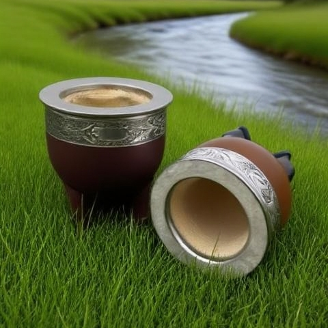 mate imperial cuero marron combinado acero/alpaca