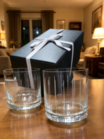 Juego x2 vasos whisky mareado tallado filete con caja de regalo