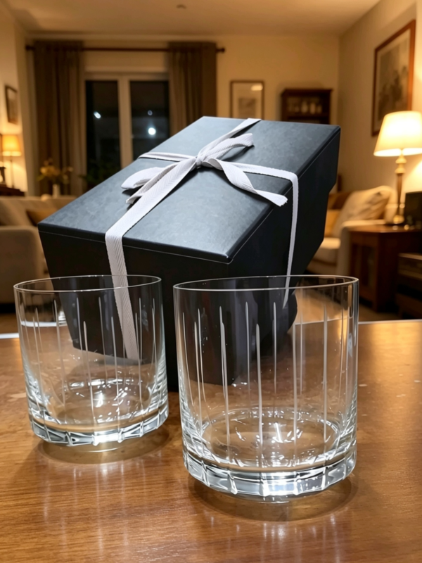 Juego x2 vasos whisky mareado tallado filete con caja de regalo