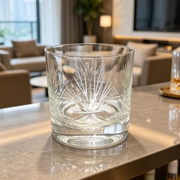 Vaso whisky x6 380 ml tallado rombo y palmera