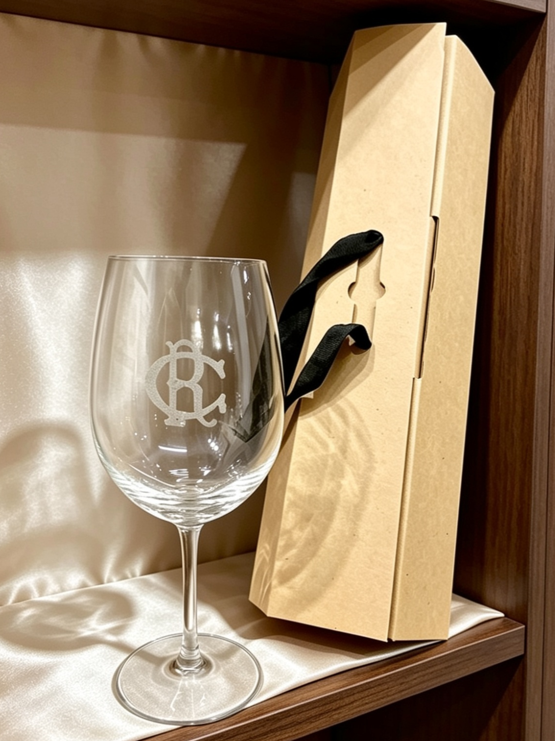 copa borgoña cristal grabada con caja de regalo - Imagen 2