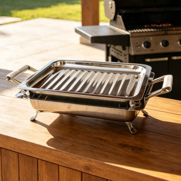 brasero/parrilla acero inox. 304 asas con losa blanca